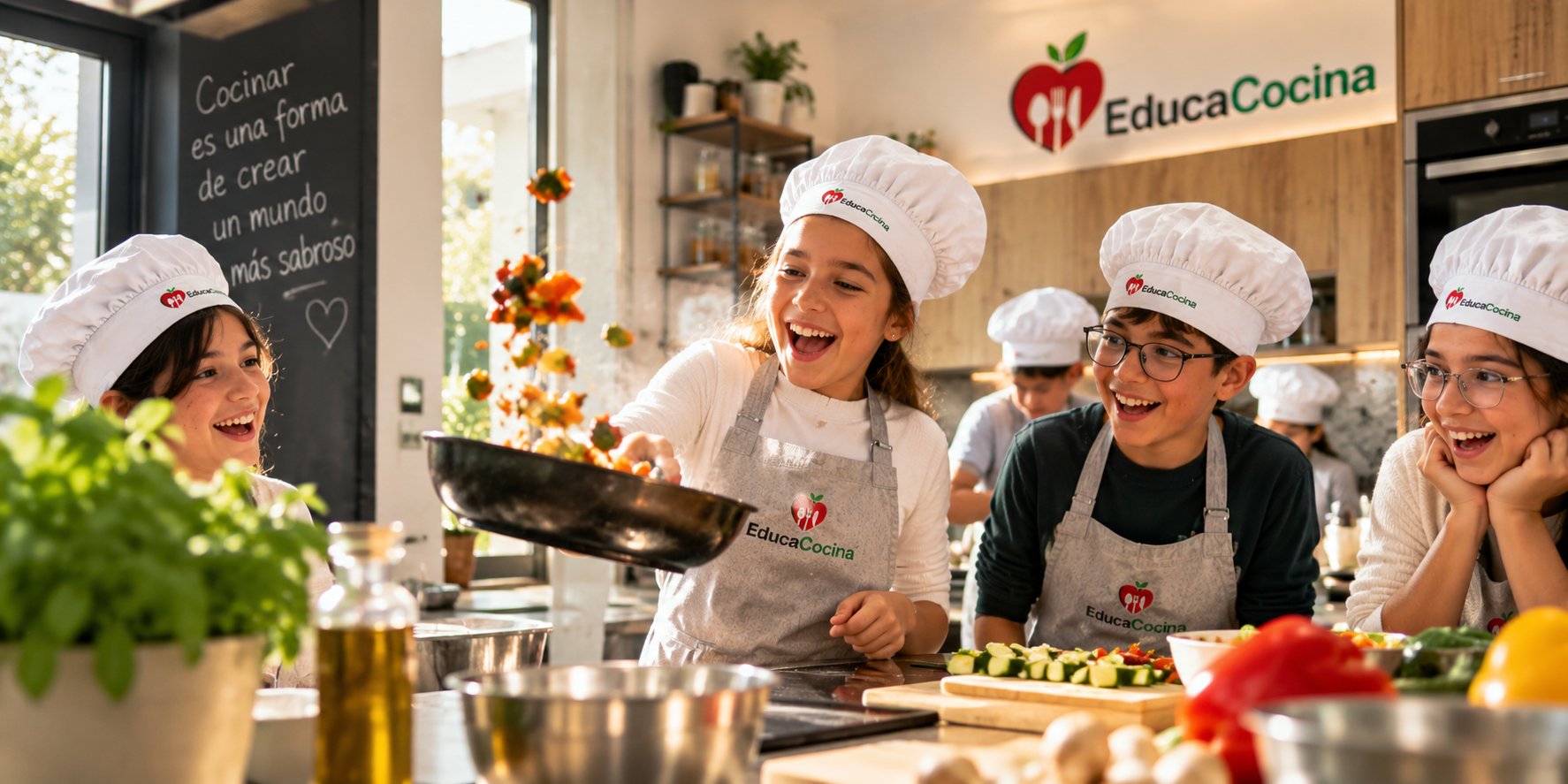 Jóvenes disfrutando y aprendiendo a cocinar en Academia Junior